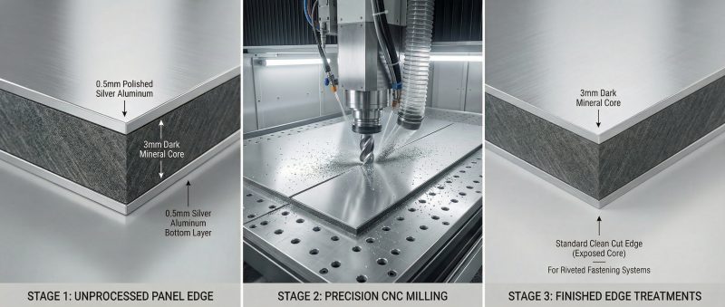 CIĘCIE PŁYT ELEWACYJNYCH Inżynieryjna precyzja 0,1 mm i cyfrowy nesting<BR> płyt 6 m: gładkie krawędzie bez naprężeń termicznych.